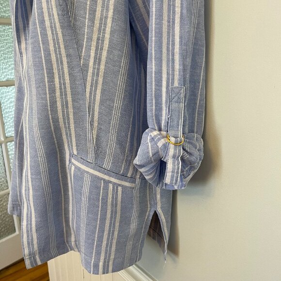 Ellen Tracy Blue & White Striped Linen Blend Blazer, Size Small - Picture 4 of 11